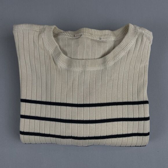 Polo Jeans Ralph Lauren Crewneck Tight Knit Sweater Men's M Beige Black Striped - Picture 13 of 13